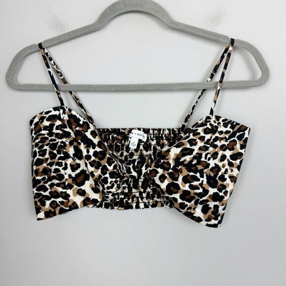 EXPRESS X ROCKY BARNES | Linen Blend Leopard Bow Front Crop Top Women’s Size S - Picture 3 of 11